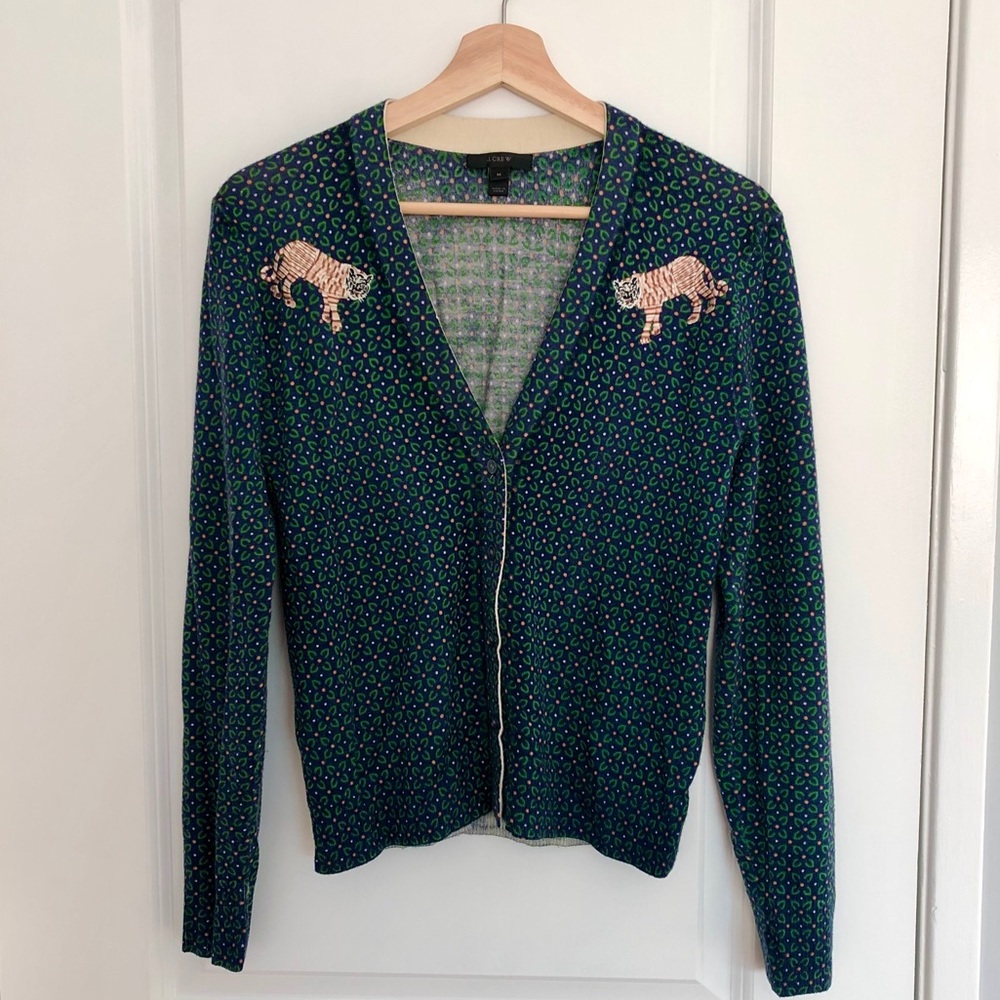 J Crew Womens Merino Wool Cardigan Tiger S/M